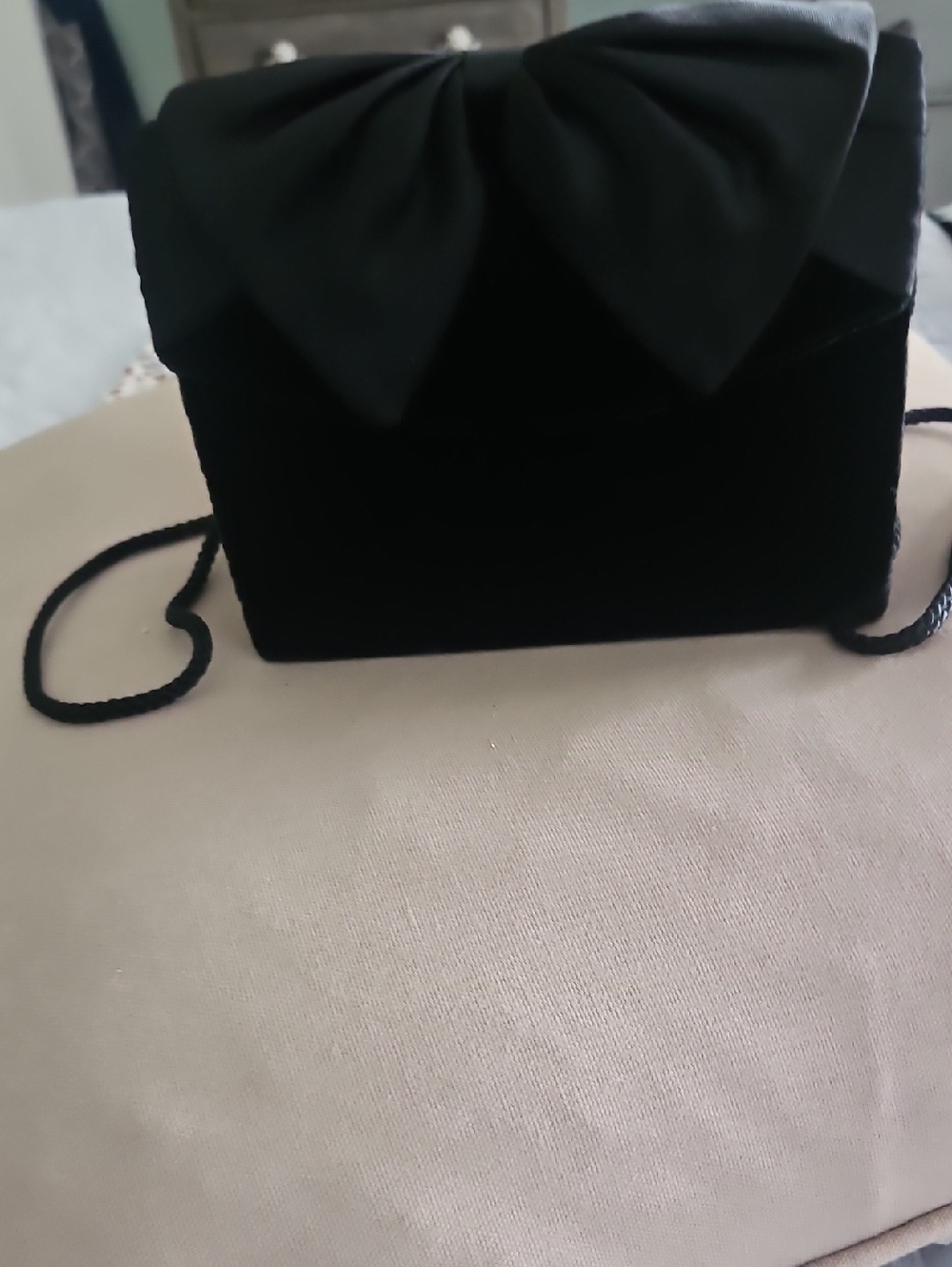 Black Velvet Bow Wristlet Clutch with Chain Strap
